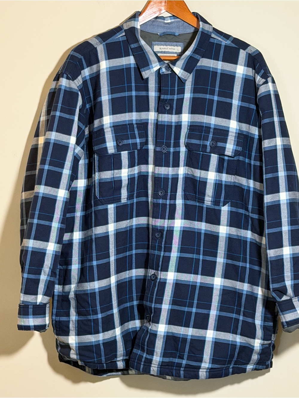 L.L.Bean Men’s XL Plaid Insulated Shirt Jacket Slightly Fitted Blue Cotton Shack